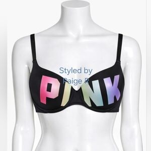❤NWT Victorias Secret Pink Lightly Lined Wear Everywhere Bra Logo Black 32DD 32E